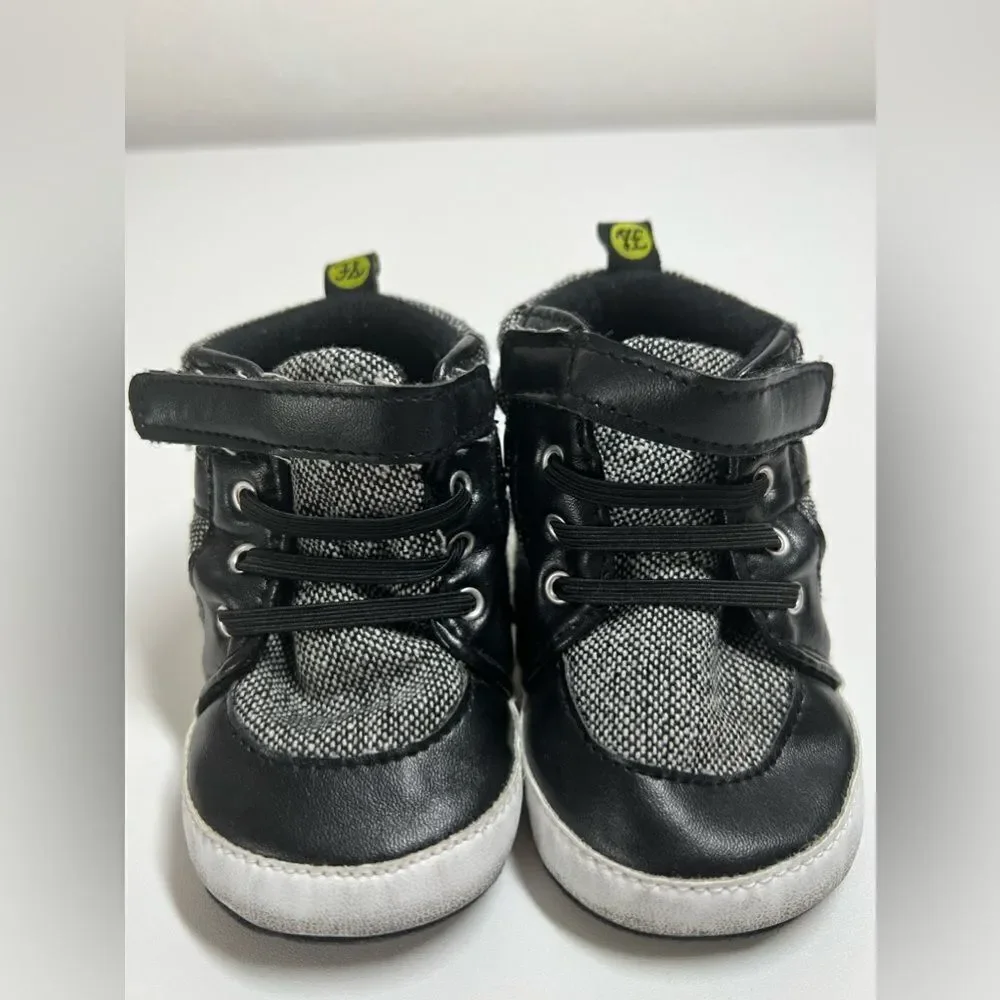 First Steps Toddler Baby High Tops Ankle Sneakers Soft Black Gray Size 9-12 m